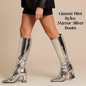 NEW (no box) Gianni Bini Rylee Mirror Metallic tall silver boots